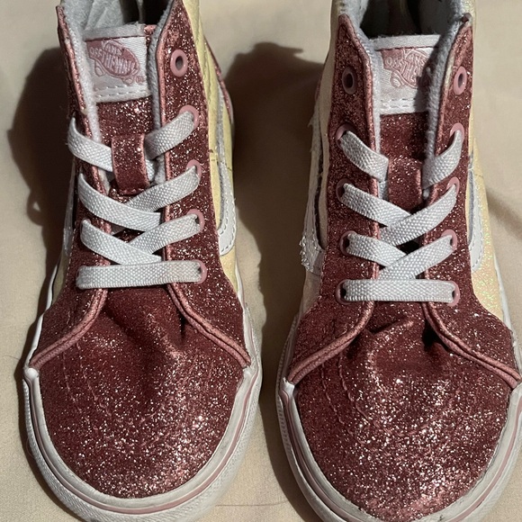 Vans Size 9.5 c Glittery Pink and Cream High Top Sneakers shoes - Picture 3 of 5